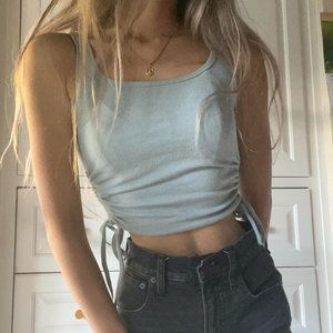 Blue Ruched Crop Tank Top / Muscle Tank